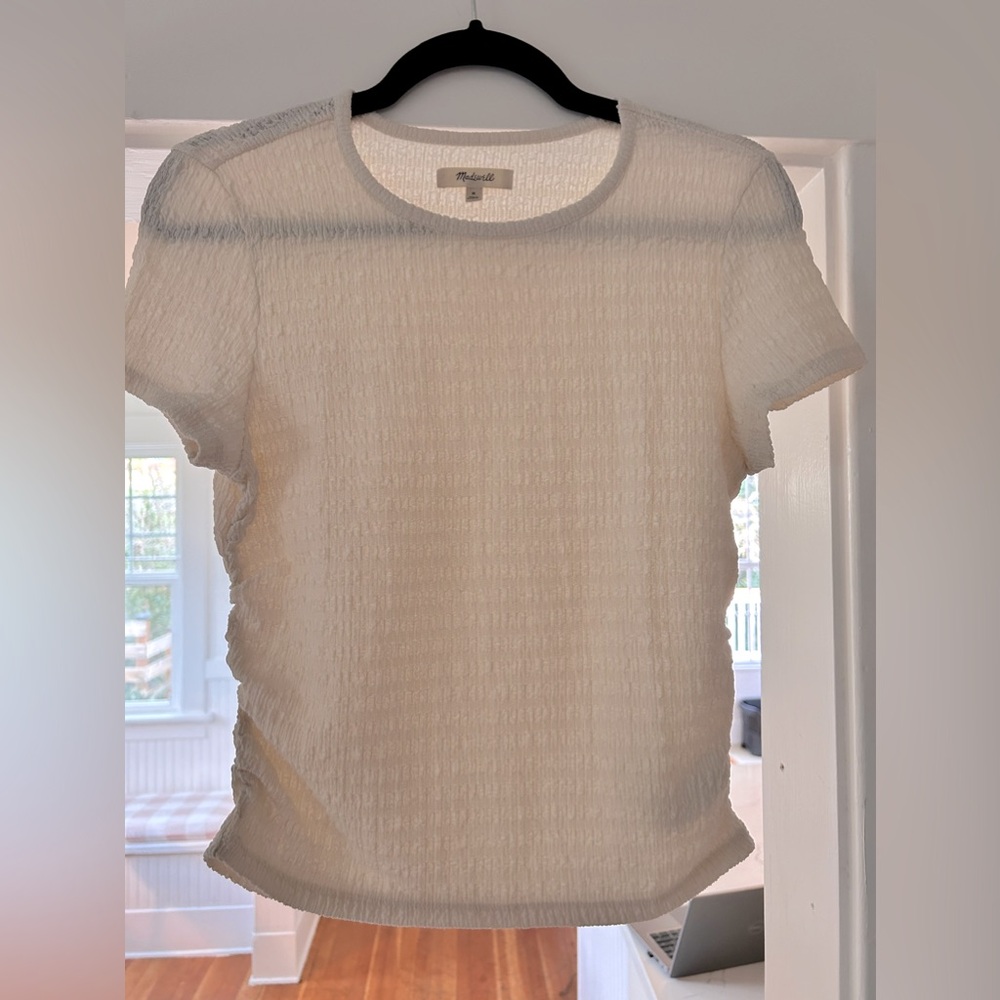 Madewell Ruched Crewneck Tee in cream